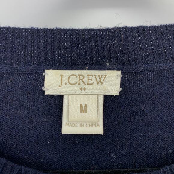 J.Crew Factory Crew Neck Sweater Womens Sz M Navy Blue Cat Graphic Wool Blend - Picture 6 of 7